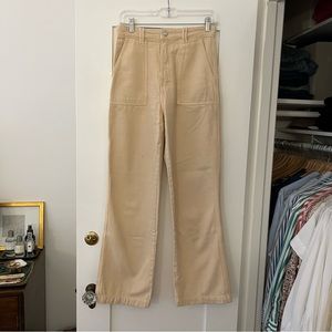 Zara Wide Leg Pants with Front Patch Pockets in Cream, Size S